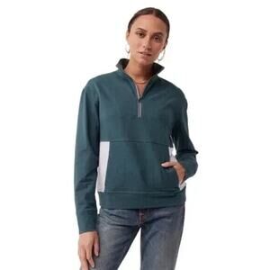 Pact Organic Cotton The Studio Quarter Zip Teal Pullover Sweatshirt Medium